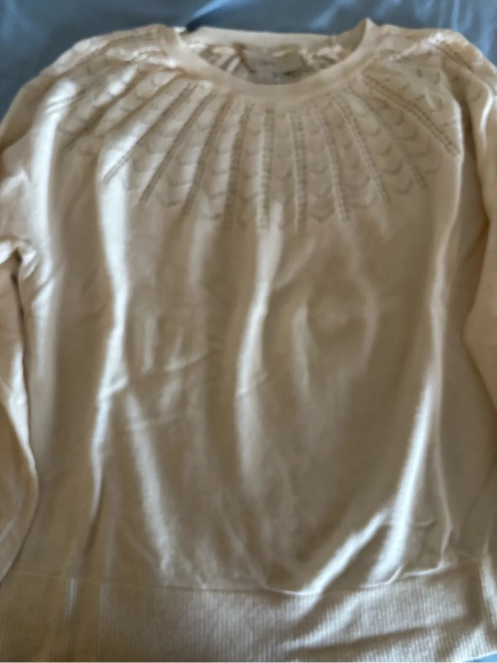 LOFT Cream Pointelle knit Scoop-Neck Sweater